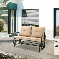 Panchina a Dondolo da Giardino per 2 Persone con Cuscini per Seduta e Schienale, 122x70x87cm, Khaki