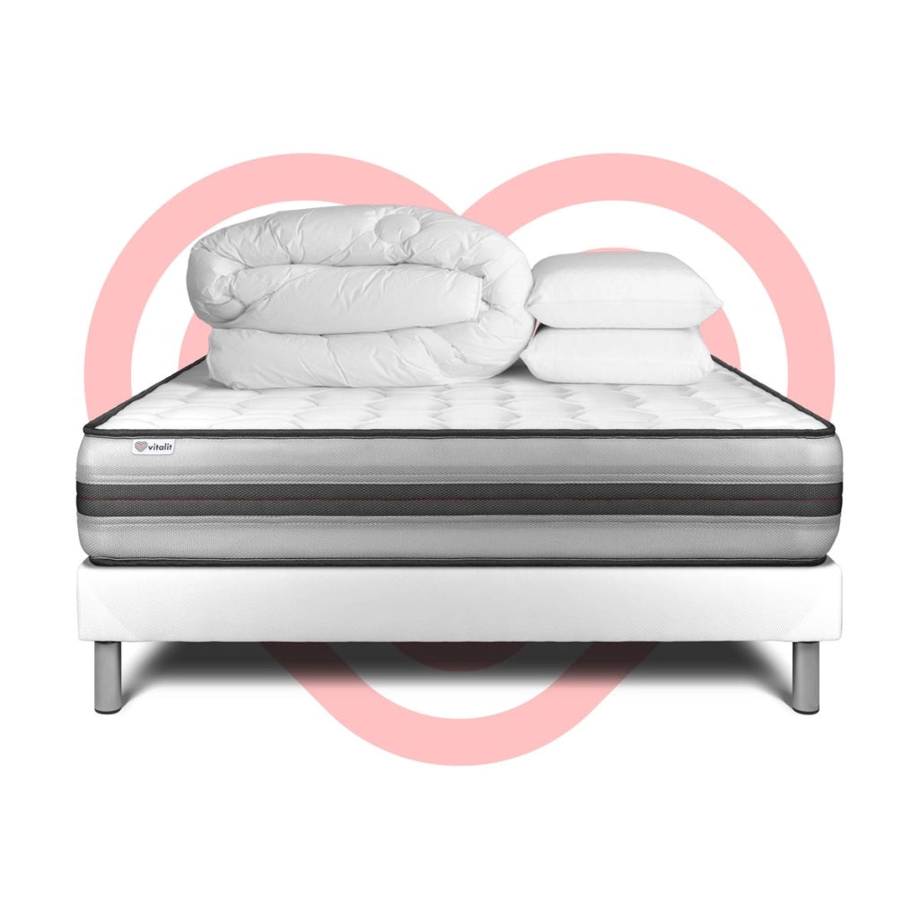 Pacchetto letto completo - Materasso 180x200cm + Box spring con doghe (in kit) + 2 cuscini + Piumino - Vitalpower Recover