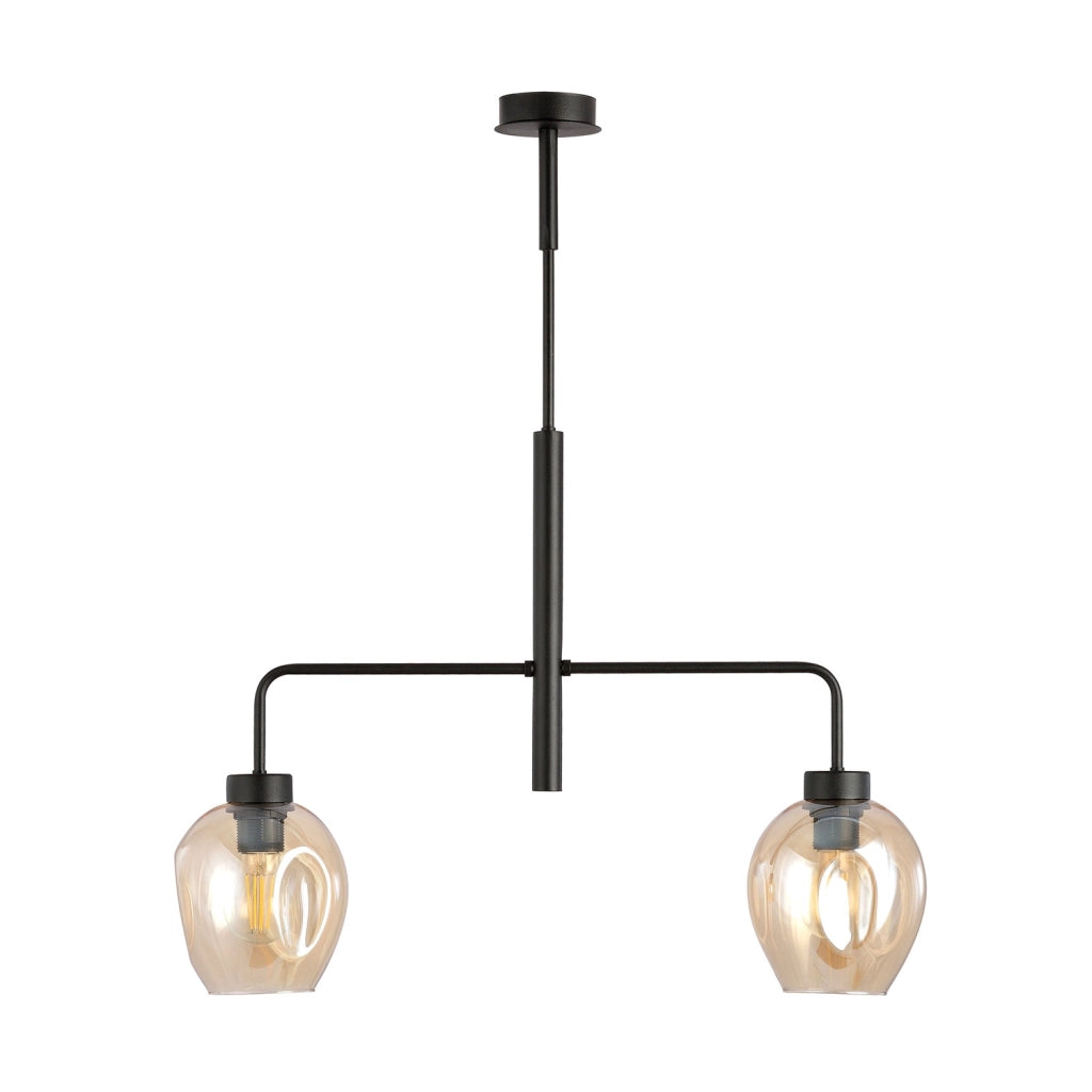 Lampadario Moderno 2 Luci Eritonio In Accaio Nero E Vetro Ambra