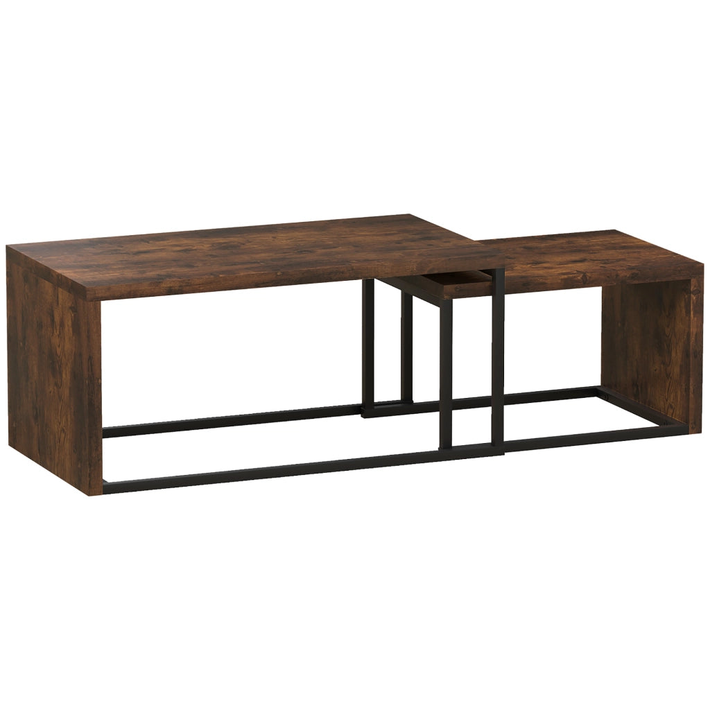 Set di 2 tavolini da salotto in MDF e metallo, colore Rustic Brown, design salvaspazio