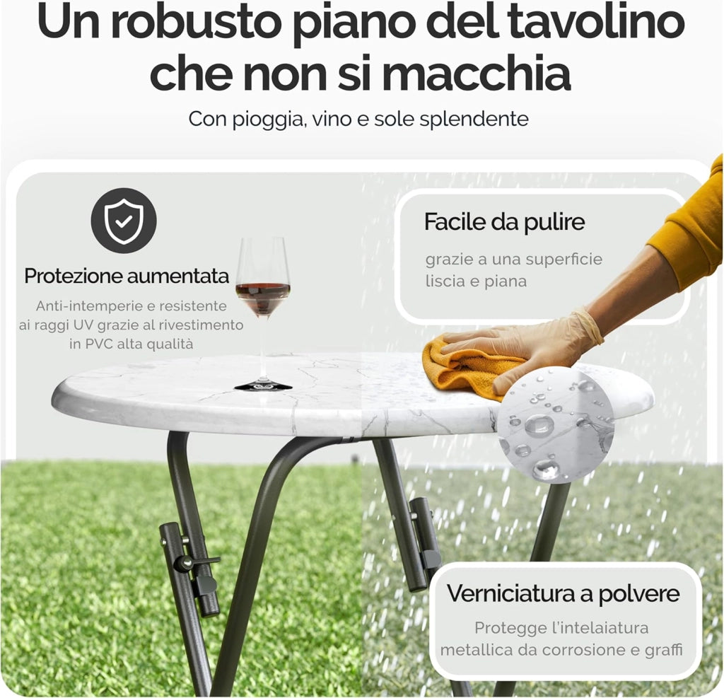 ® Set 2 Tavoli da Bar Pieghevoli 110cm Ø 60cm Tavolino Appoggio Tavolo da Cocktail Alto Rotondo Giardino Bianco