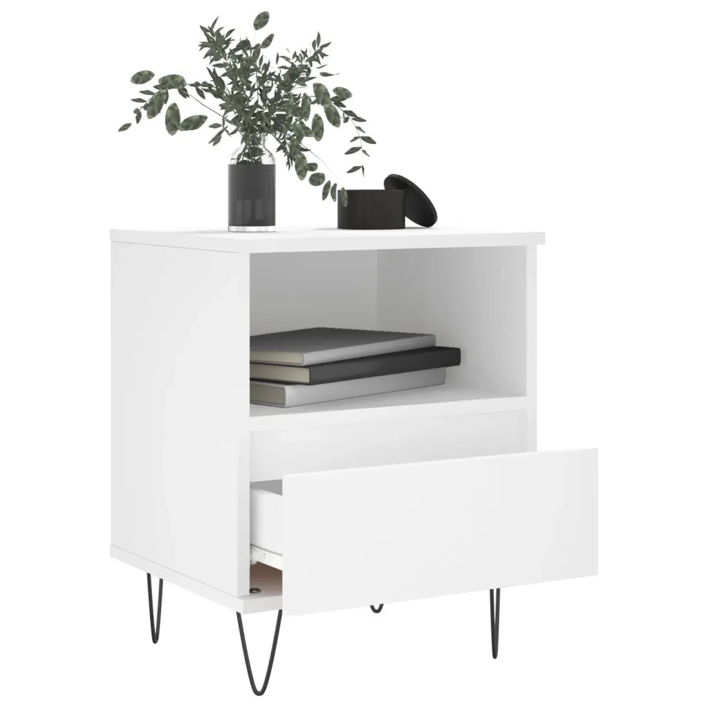 Comodino Bianco 40x35x50 cm in Legno Multistrato 830620