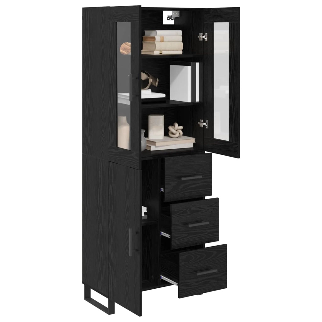 Credenza 2 pz | Madia | Buffet da pranzo | Armadio da pranzo Rovere Nero Legno Stratificato e Vetro