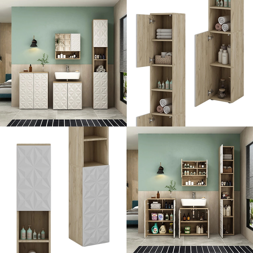 Vicco Armadio per il bagno Bianco 30 x 189.5 cm con 2 ante e 3 scomparti
