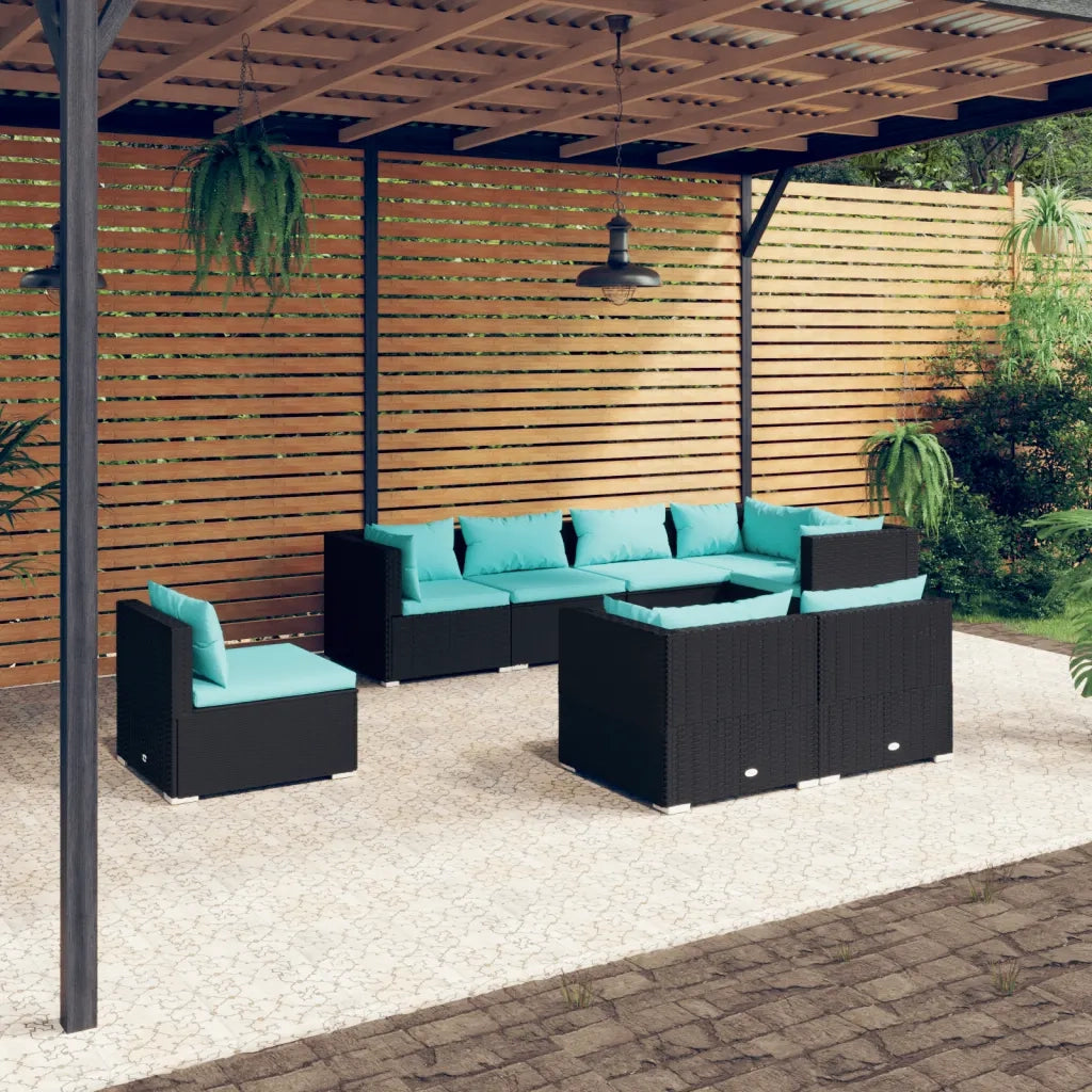 Set Divani da Giardino 8 pz con Cuscini in Polyrattan Nero cod mxl 35114