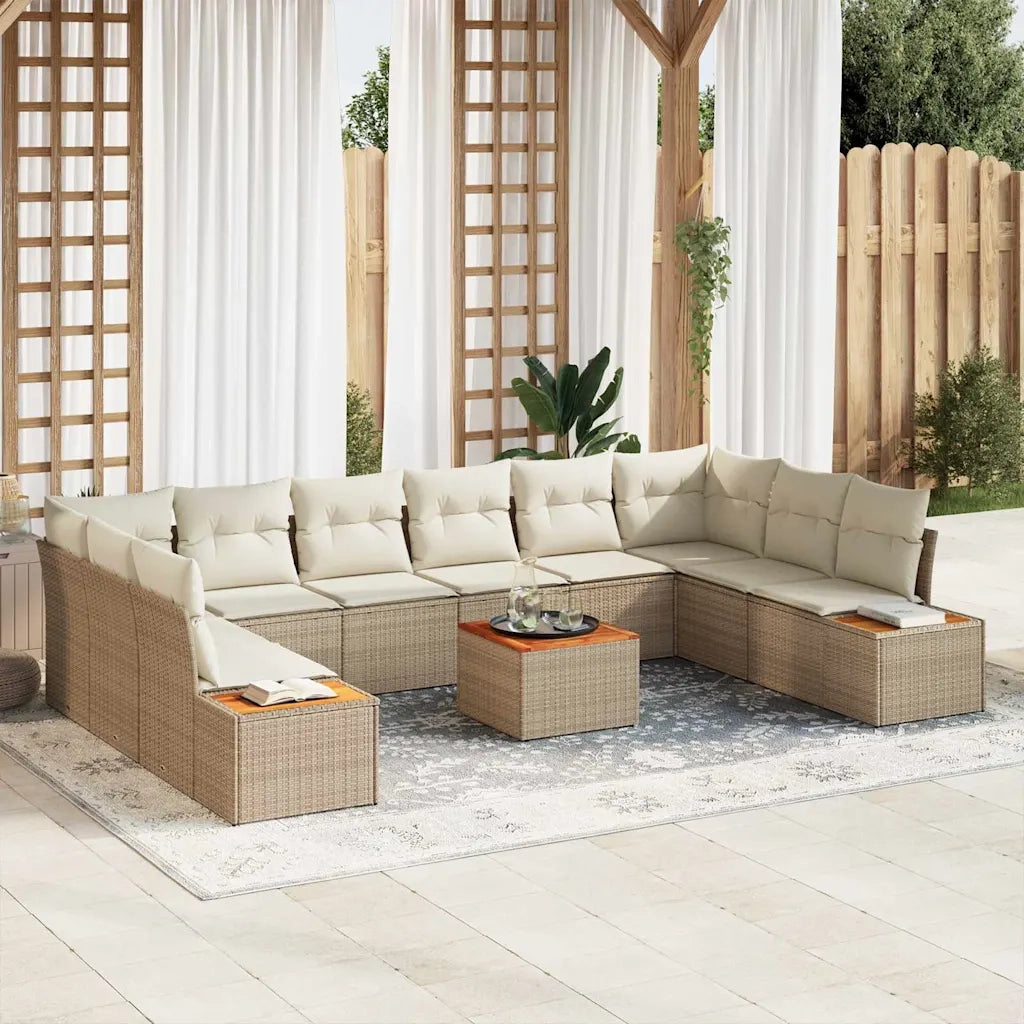 Set Divano da Giardino con cuscino 11 pcs Beige Poly Rattan