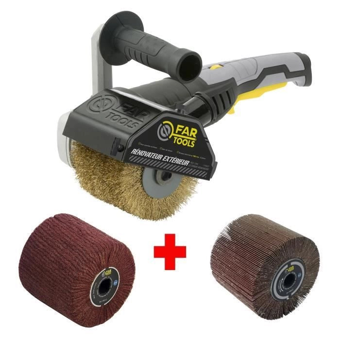 FARTOOLS Pack 615125: Renovator REX120C + spazzola flap e spazzola in fibra sintetica - Legno speciale e metallo - Superfici piane