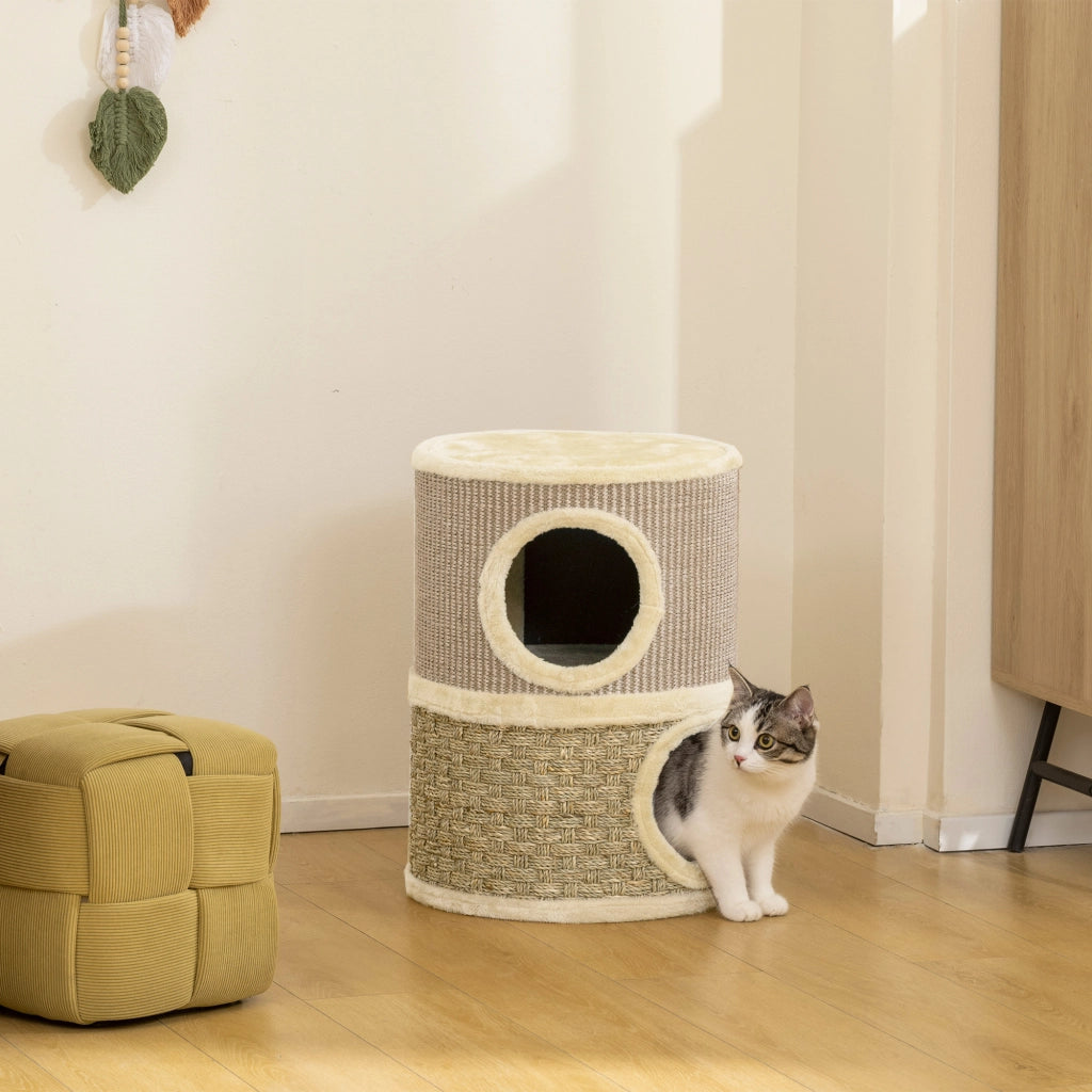 Tiragraffi per gatto con erba gatta e sisal ¨C zephmum ¨C 35,5x35,5x49cm kaki