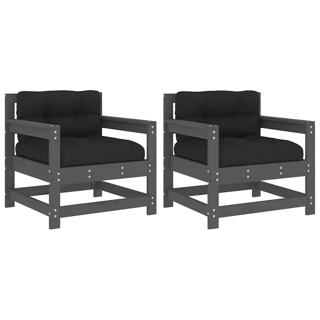 Sedia da patio-Sedie da Giardino con Cuscini 2pz Legno Massello di Pino Grigio 827251