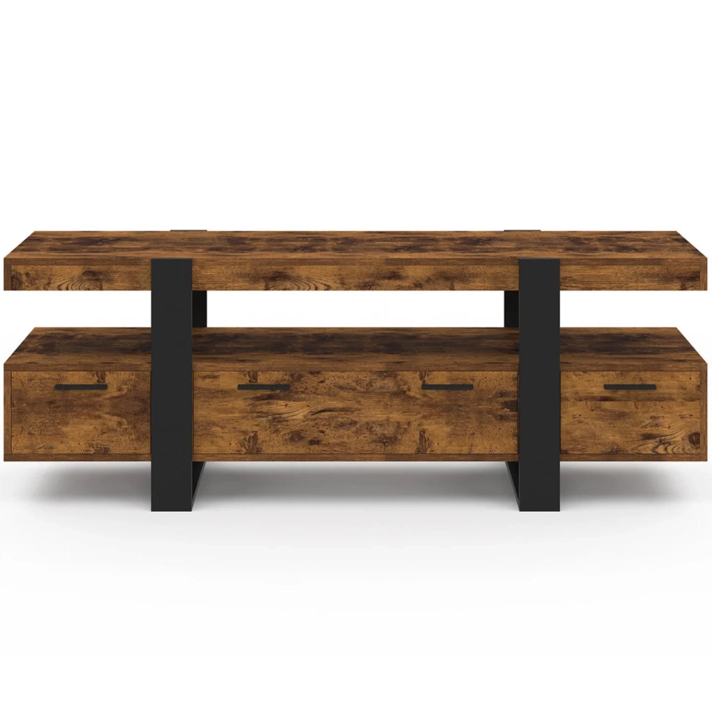 IDMarket - Porta TV PHOENIX 140 cm con legno effetto invecchiato e cassetti neri