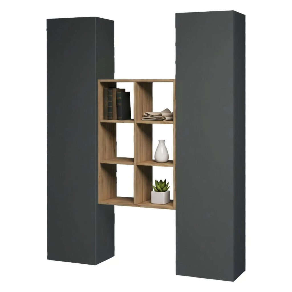 Madia Danila, Credenza 14 Ripiani Made in Italy, 40x30x180h cm Nero Antracite