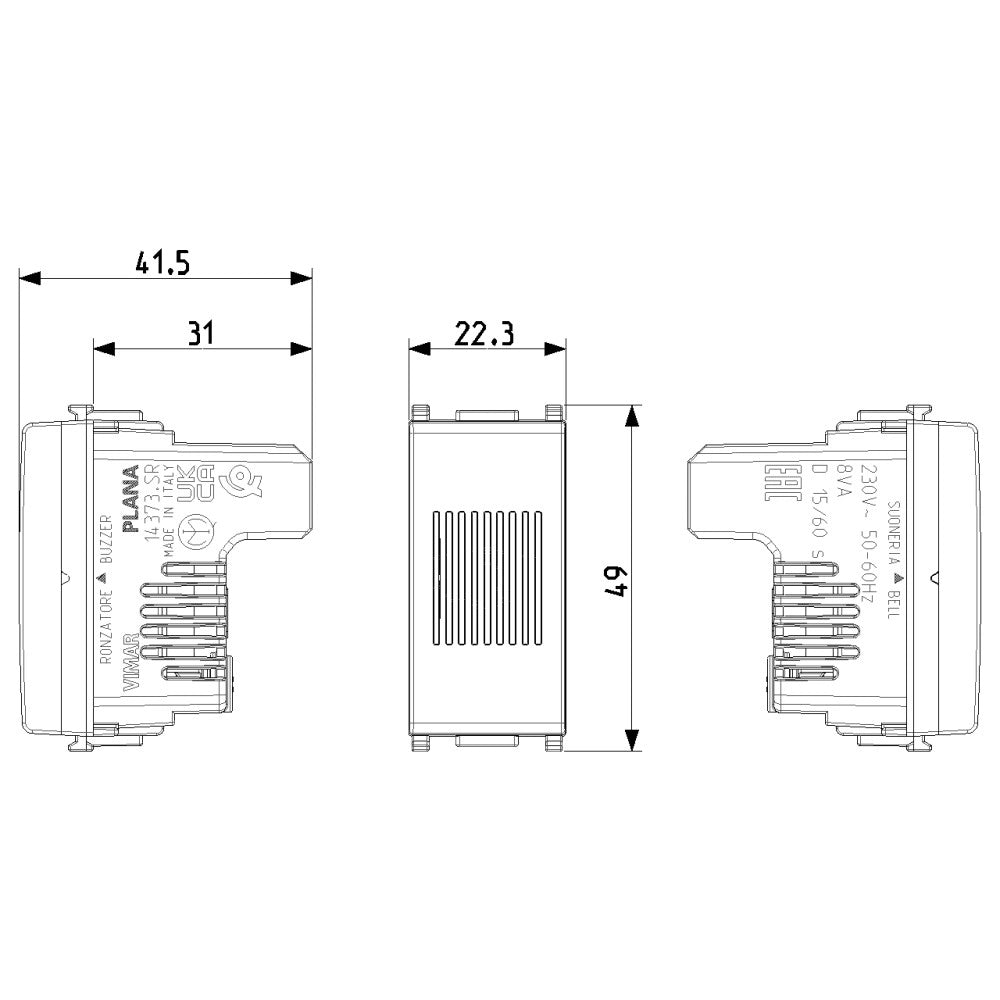 Vimar suoneria/ronzatore alimentazione 230v 50-60 hz bianco funzione settabile staccando e ruotando il coperchio di 180°