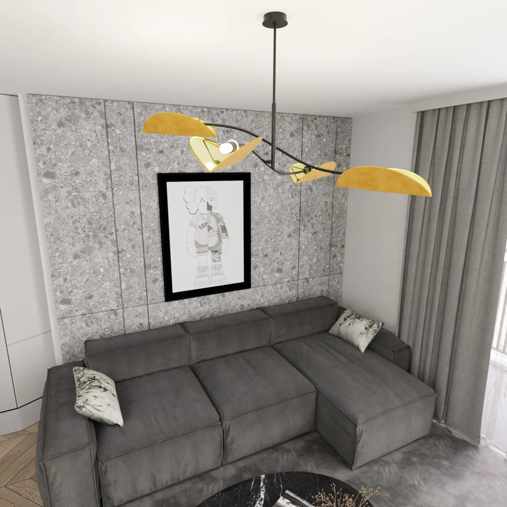 Plafoniera Moderna Ares Acciaio Nero Arancione 4 Luci E14 Ip20