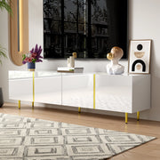 OKWISH Mobile TV con 4 Ante e Chiusura Ammortizzata, Finitura Lucida, per Soggiorno, MDF, Bianco, 170 x 35 x 46 cm