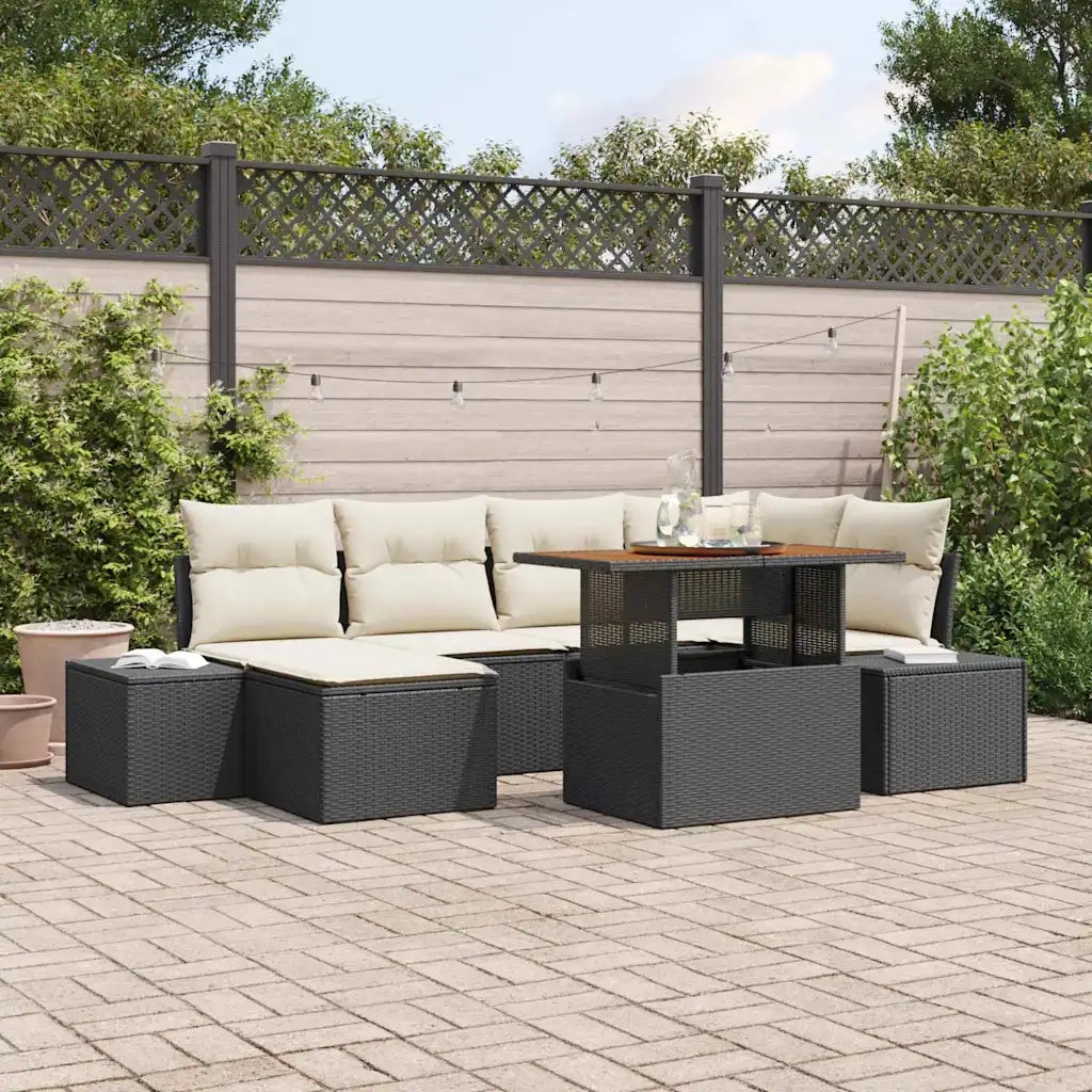 Set da Pranzo per Giardino con cuscino 7 pcs Nero e Crema 3349984