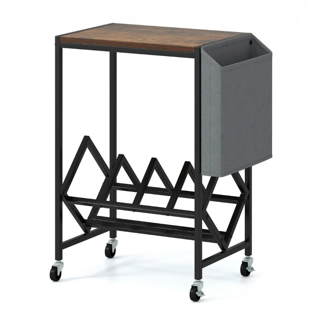 Supporto girevole 49,5 x 30 x 64 cm con comodo spazio di archiviazione e 4 ruote nere in legno ingegnerizzato marrone rustico 20_0017249