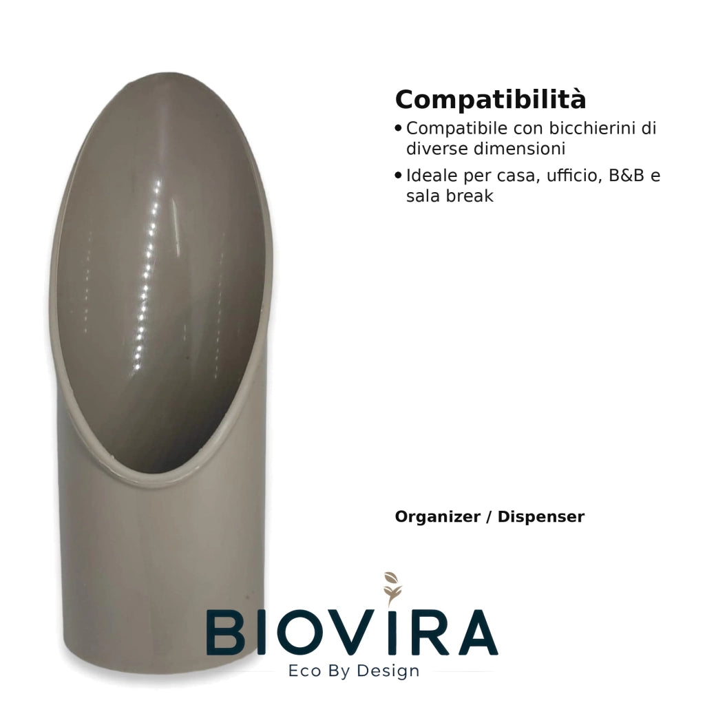 BIOVIRA Kit Angolo Caffè Tortora – Made in Italy | Porta Bicchierini + Bicchierini Cuori + Palette Imbustate