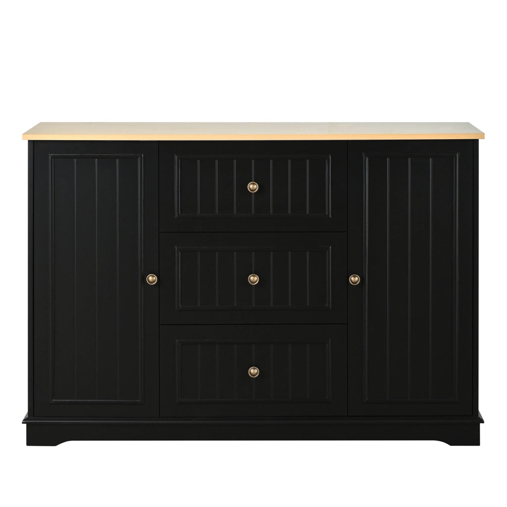 Credenza e madia moderna con 3 cassetti e ante, per soggiorno e sala da pranzo, in MDF, nero, 126 × 40 × 86 cm