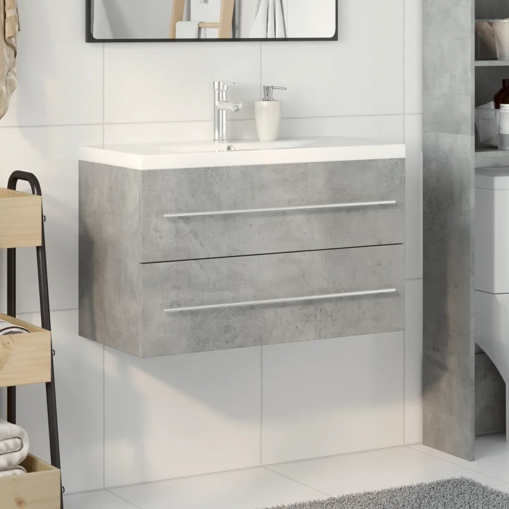 Set Mobili da Bagno | Armadio da bagno 2 pz Grigio Cemento in Legno Multistrato