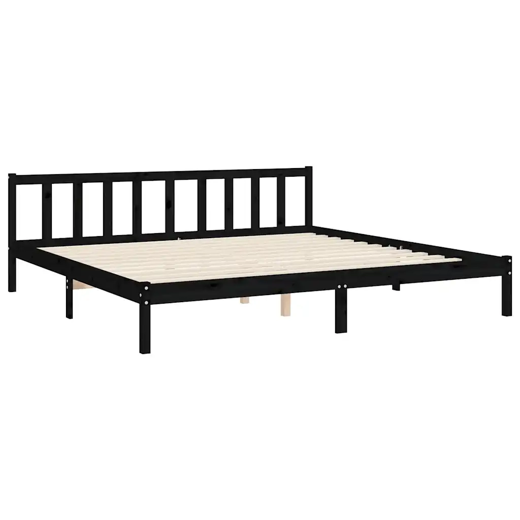 Letto matrimoniale | Letto per adulti | Giroletto con Testiera Nero 200x200 cm in Legno Massello