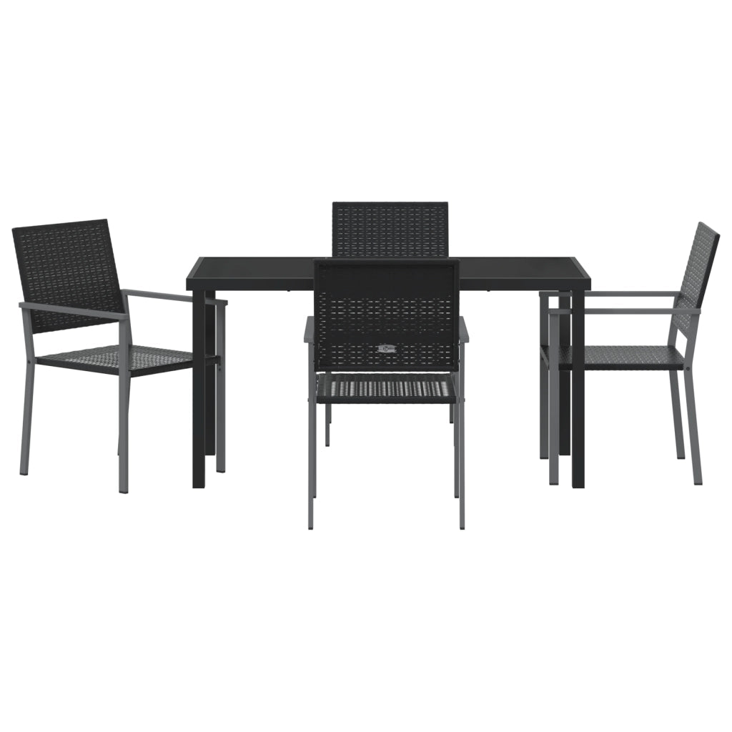 Set da pranzo da giardino in 5 pezzi in polyrattan nero