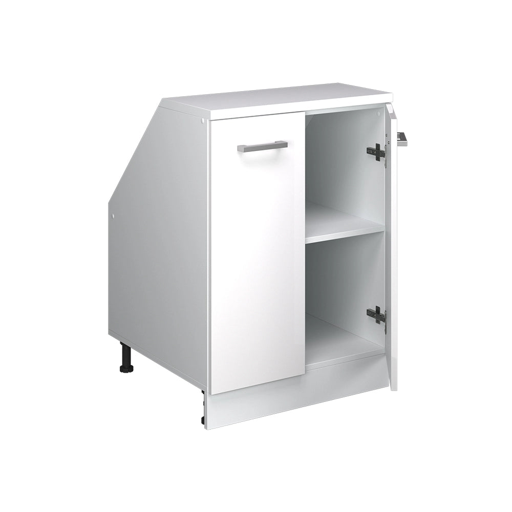 Mobile cucina sottotetto R-Line Bianco lucido/Bianco 60 cm con 2 porte, carcassa 60 cm profondità Vicco