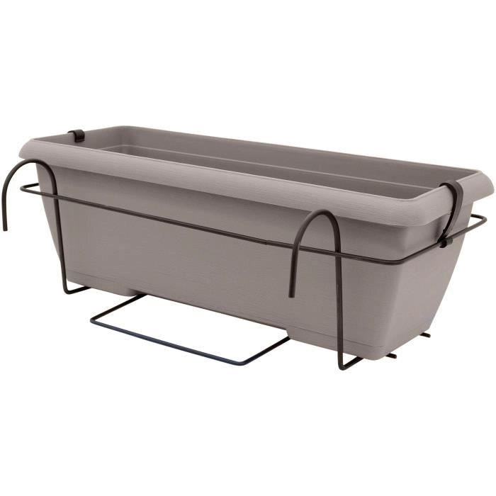 Kit fioriera con supporto in metallo e vassoio integrato - GARDEN ID Teramo - Tortora 50 cm - Effetto pietra - Riciclato/riciclabile