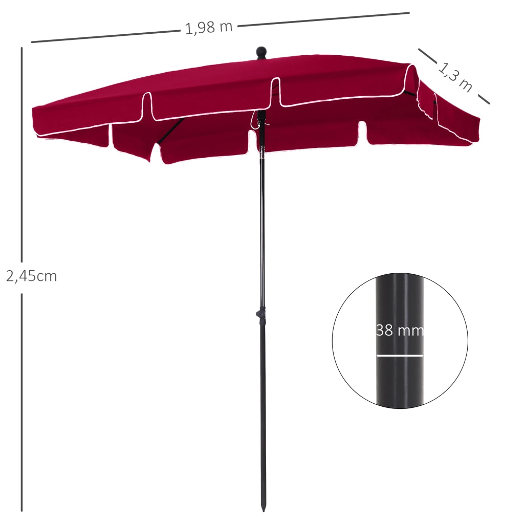 Ombrellone da giardino rettangolare inclinabile ¨C zephmum ¨C rosso 2x1.3m in alluminio e poliestere