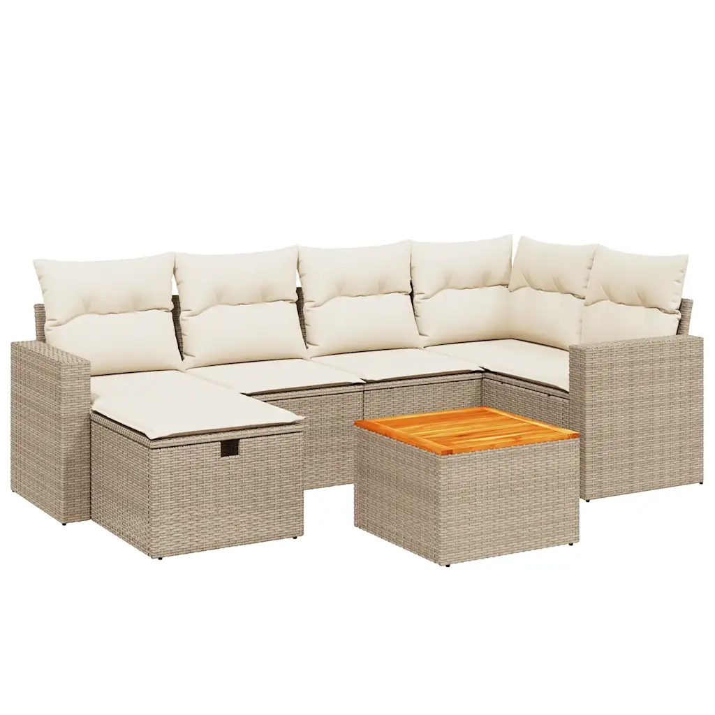 Set Divani da Giardino 7 pz con Cuscini Beige in Polyrattan