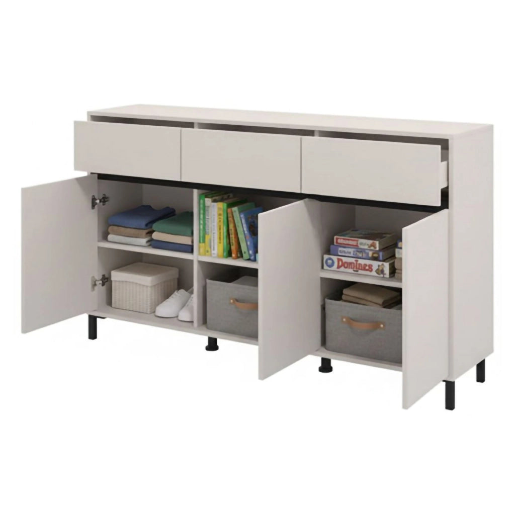Madia Giarre, Credenza 3 Cassetti, 157x40x90h cm Bianco Crema