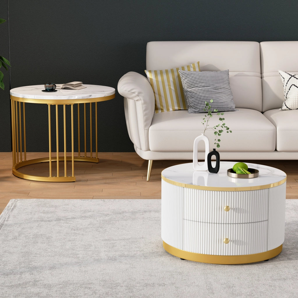 TAVOLINO DA SALOTTO Set 2 pezzi rotondo 60x60x45,5 cm e 50x50x32 cm MDF Bianco