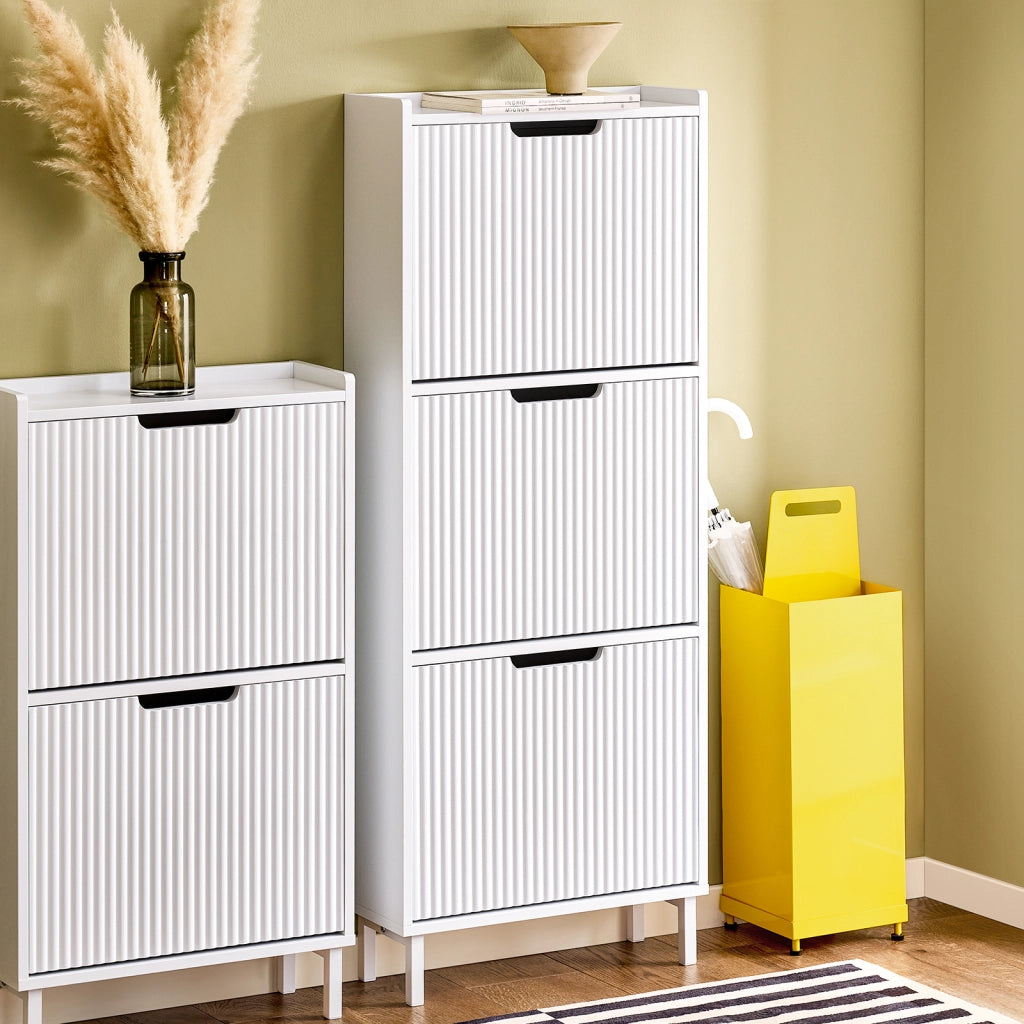 SoBuy Mobiletto portascarpe con 3 ribalte Mobile ingresso salvaspazio Regolabili Bianco 50x19x130cm FSR177-H-W