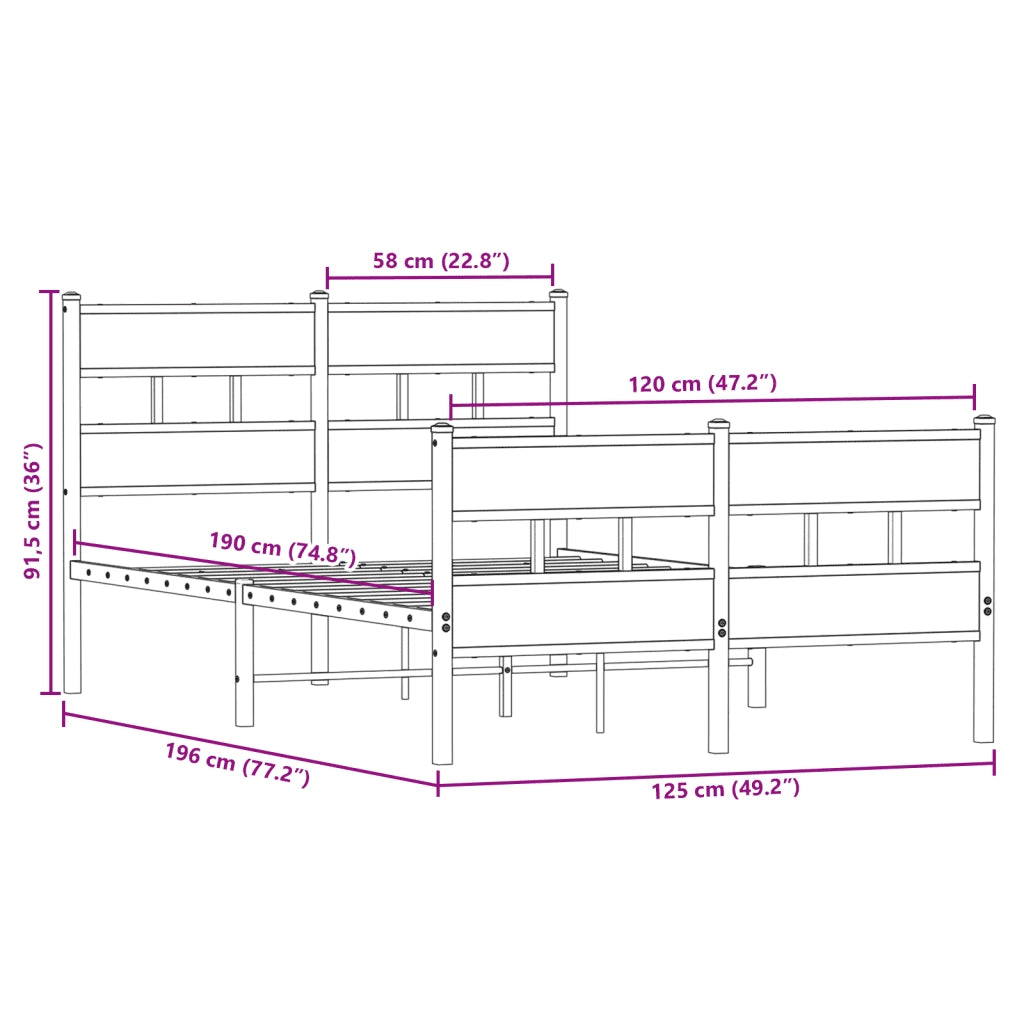 vidaXL Giroletto senza Materasso in Metallo Rovere Fumo 120x190 cm