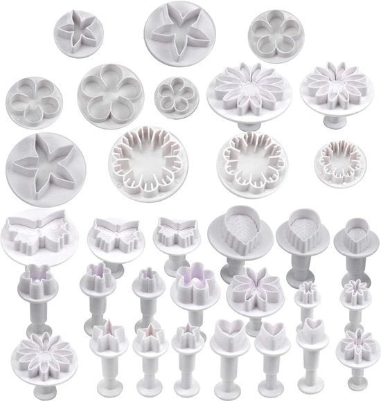 Set di taglieri per biscotti - 33 pezzi - forme decorative - forma a cuore/forma a fiore - forma foglia farfalla - set di taglieri per torte - materiale plastico - forme per biscotti da forno