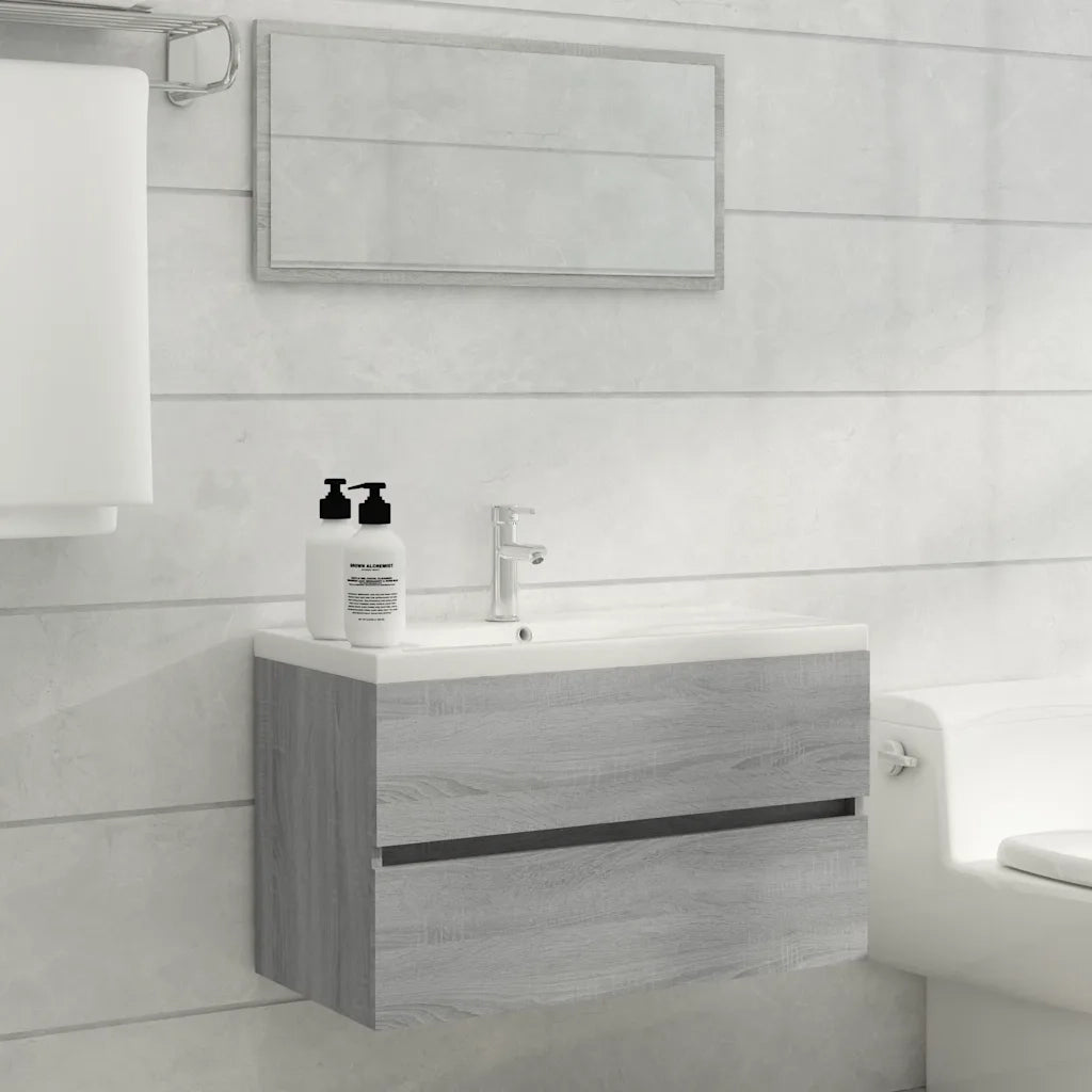 Set Mobili da Bagno 2 pz Grigio Sonoma in Legno Multistrato 815739