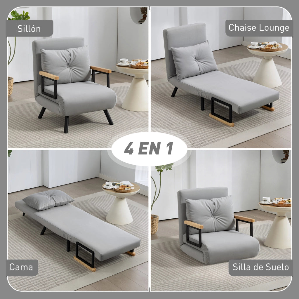 Divano Letto Singolo Pieghevole Convertibile 4 in 1 ¨C zephmum ¨C 63x73x81 cm Grigio