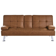 Divano letto marrone dorato in ecopelle a 3 posti con tavolino ribaltabile Click Clack