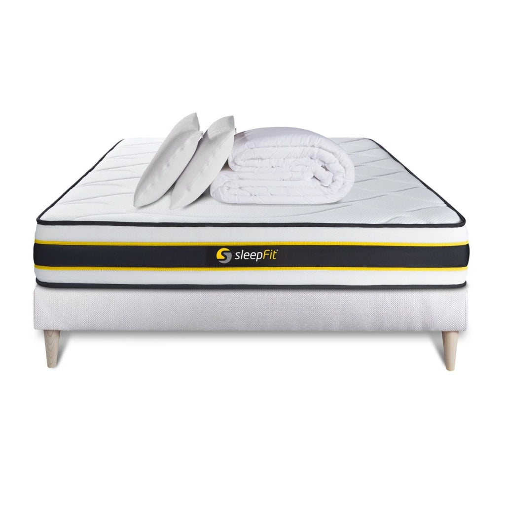 Pacchetto letto completo - Materasso 140x190cm + Box spring con doghe (kit) + 2 cuscini + Piumone - Flexy