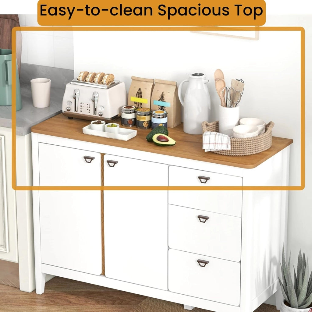 Credenza da cucina con 3 cassetti e 1 armadio con ante e protezione antiribaltamento e ripiano regolabile, per soggiorno, cucina, sala da pranzo, 106 x 40 x 80 cm