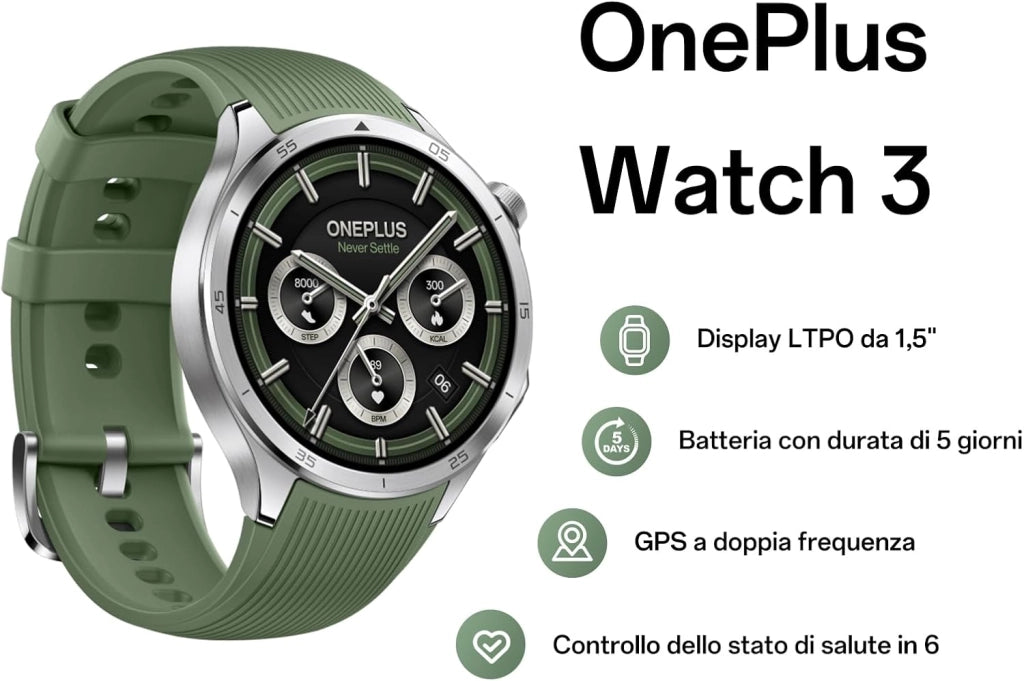 Orologio Smart Watch 3, Cinturino 22 mm, Display LTPO 1,5", Ricarica Rapida, Autonomia 120 ore, 100 Modalità Sport, Monitoraggio GPS a doppia frequenza, Controllo Salute 60 Secondi, Titanio