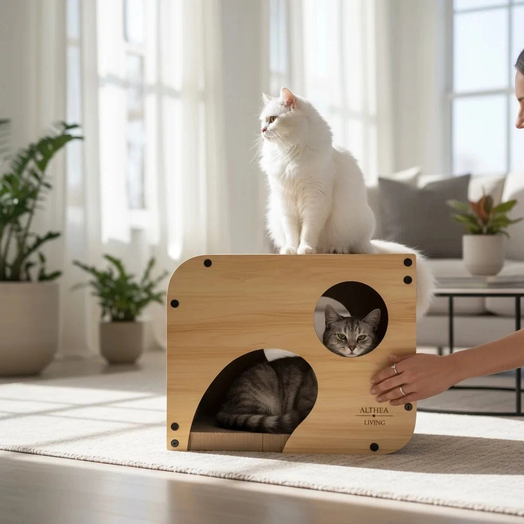 Gatto tiragraffi CARABELA nido con tunnel integrato 3 in 1 34 x 44 x 25 cm