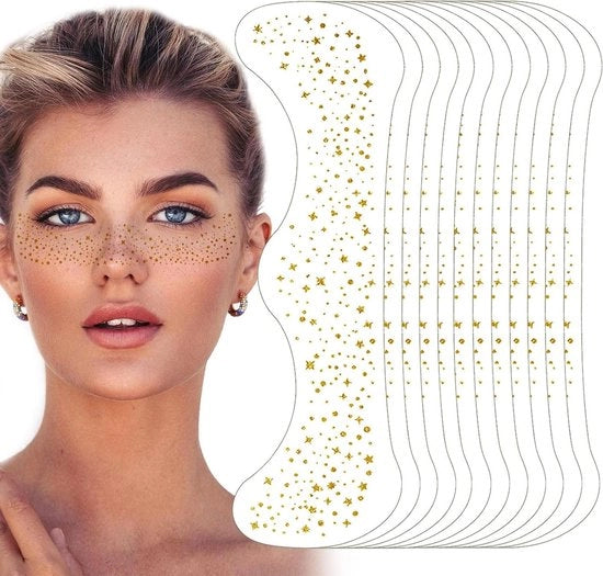 Decorazioni per il viso glitterate con punti di stella - 12 pezzi - Impermeabili e traspiranti - Giallo oro - Ideali per concerti, matrimoni e feste in piscina