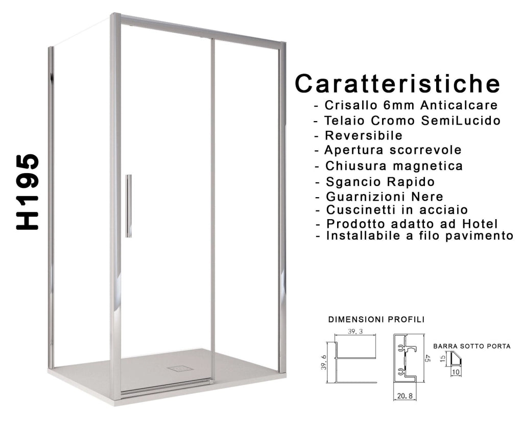 Box Doccia Angolare 70x140 cm 1 Anta Scorrevoe in Cristallo Trasparente 6mm H195 Bonussi Eliane