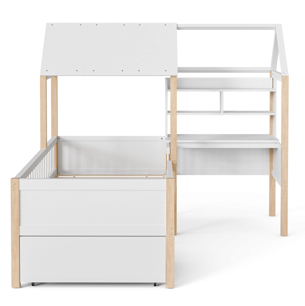 Letto per bambini 90x200 con scrivania, libreria e cassetti per ottimizzare al meglio lo spazio