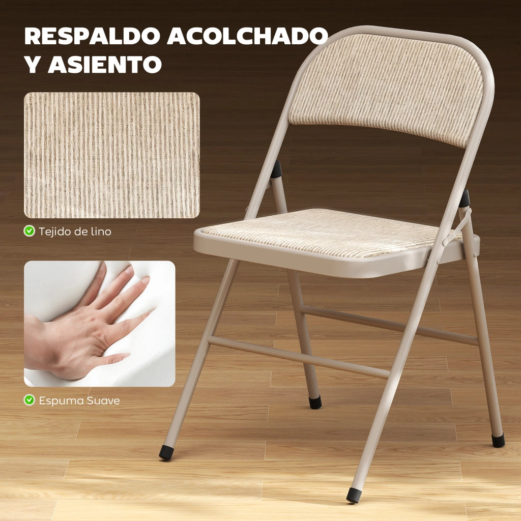 Sedia Pieghevole ¨C zephmum ¨C Beige, Lino Sintetico, Acciaio, 45x46x78 cm
