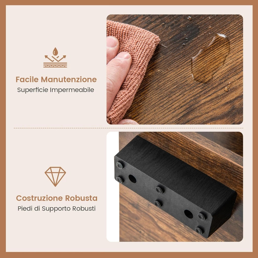 COSTWAY Tavolino da Caffè Rettangolare, Tavolo da Salotto Moderno con Mensola Centrale a Forma di L, Tavolino a 3 Livelli per Soggiorno, Sala di Ricevimento e Ufficio (Marrone)