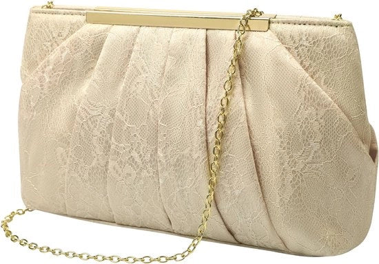 Borsa elegante per donna, clutch in satin pieghettato con catena, champagne (kant champagne)