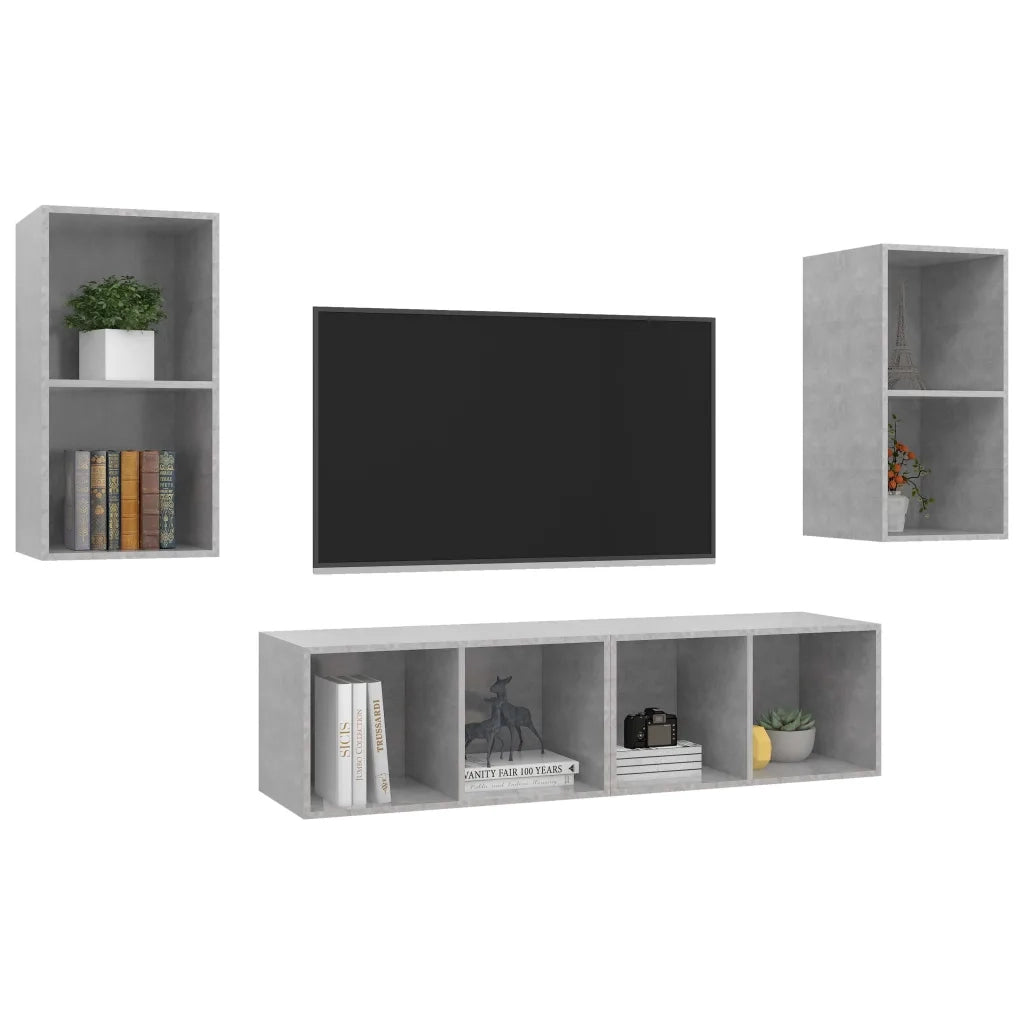 Mobile TV a Parete 4 pz Grigio Cemento in Truciolato 3079875