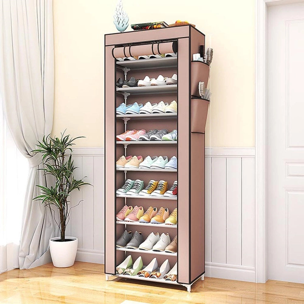 Trade Shop - Scarpiera A 9 Ripiani Copertura Antipolvere Organizer Corridoio Ingresso 58x30x158cm -