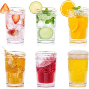 Set di bicchieri da cocktail in vetro trasparente, 400 ml, bordo dorato, set da 6 bicchieri highball vintage per succo, caffè, tè per feste e bar